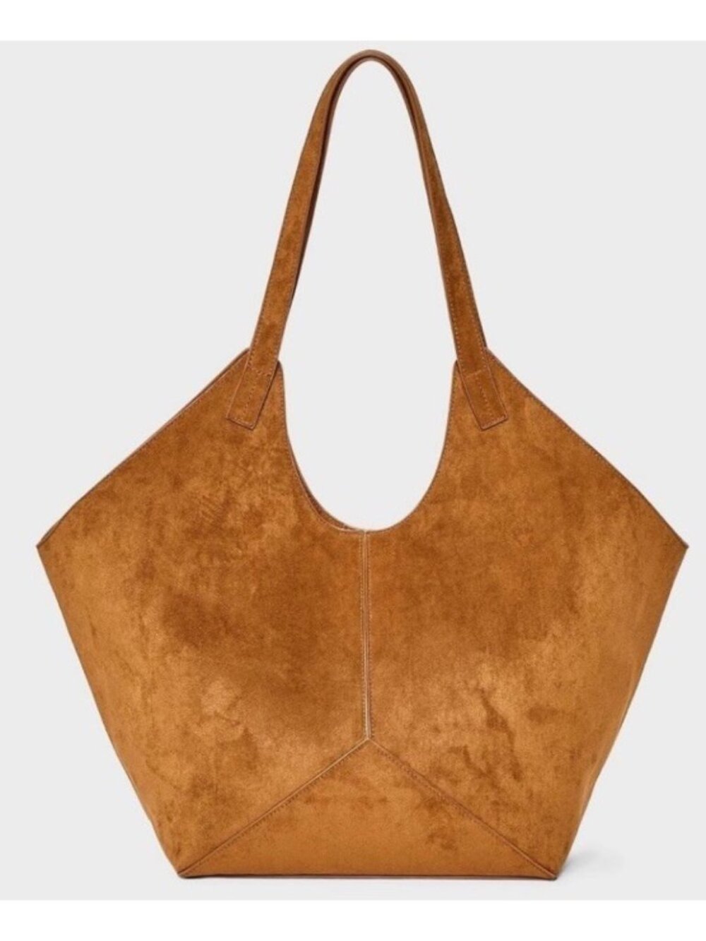 Tan Faux Suede Slouchy Tote Bag Shoulder Handbag Purse Brown NWT